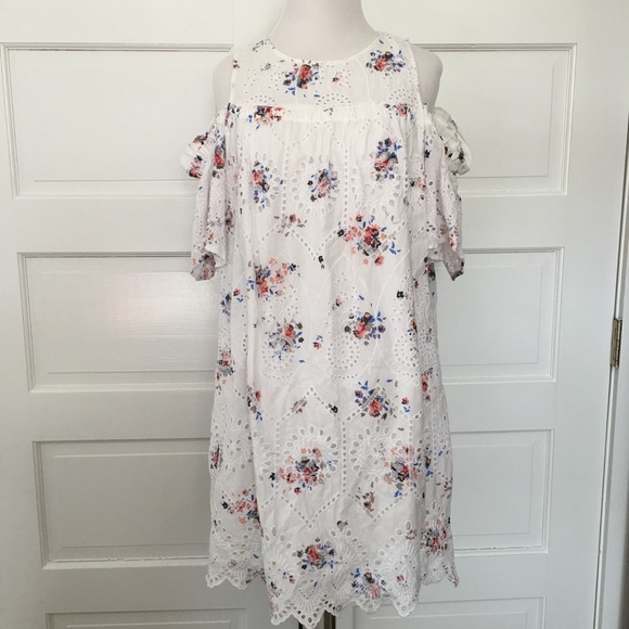 LOFT Cold Shoulder Eyelet Swing Dress Size S - Picture 2 of 7